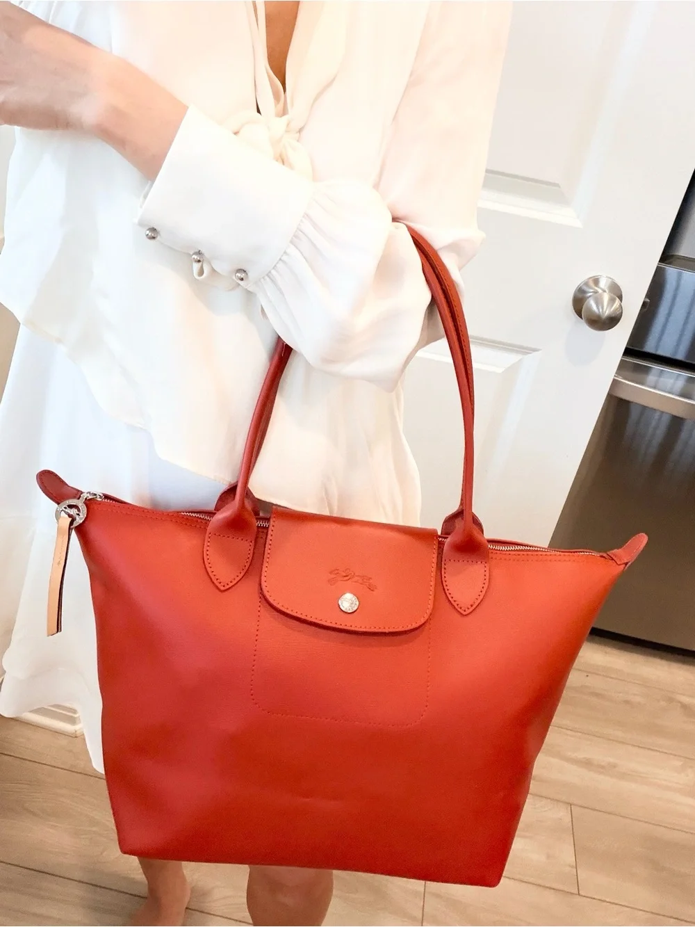 Authentic Longchamp Le Pliage City Medium Tote in Rust
